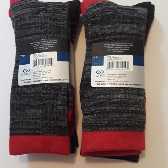 NWT Athletic Crew Socks Game Sport Black & Red Socks 4 pair sz 3-9 - Picture 4 of 8